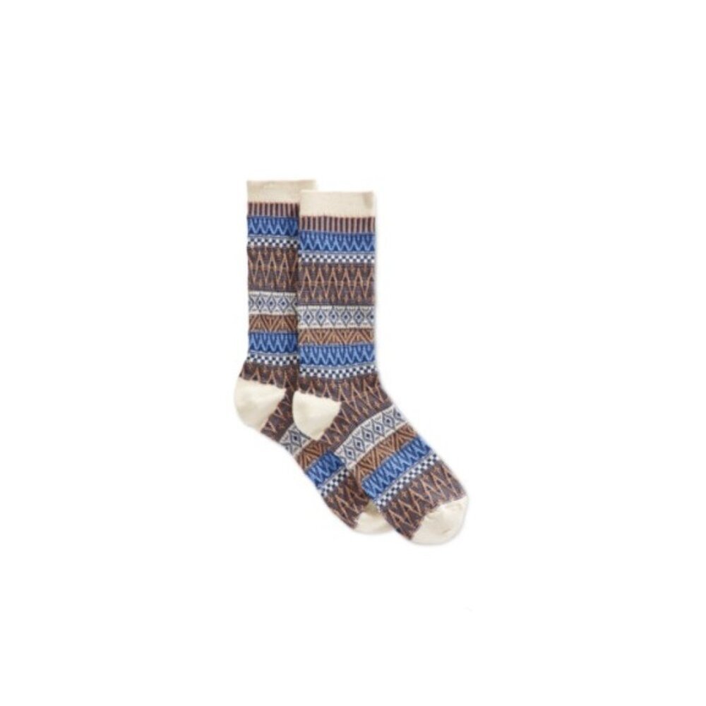 Lucky Brand Womens Size 9-11 Jacquard Pyramid Hi Crew Trouser Socks Ivory/Blue